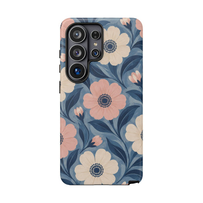 Petal Mosaic Samsung Galaxy Tough Case | Pink & Ivory Floral on Blue