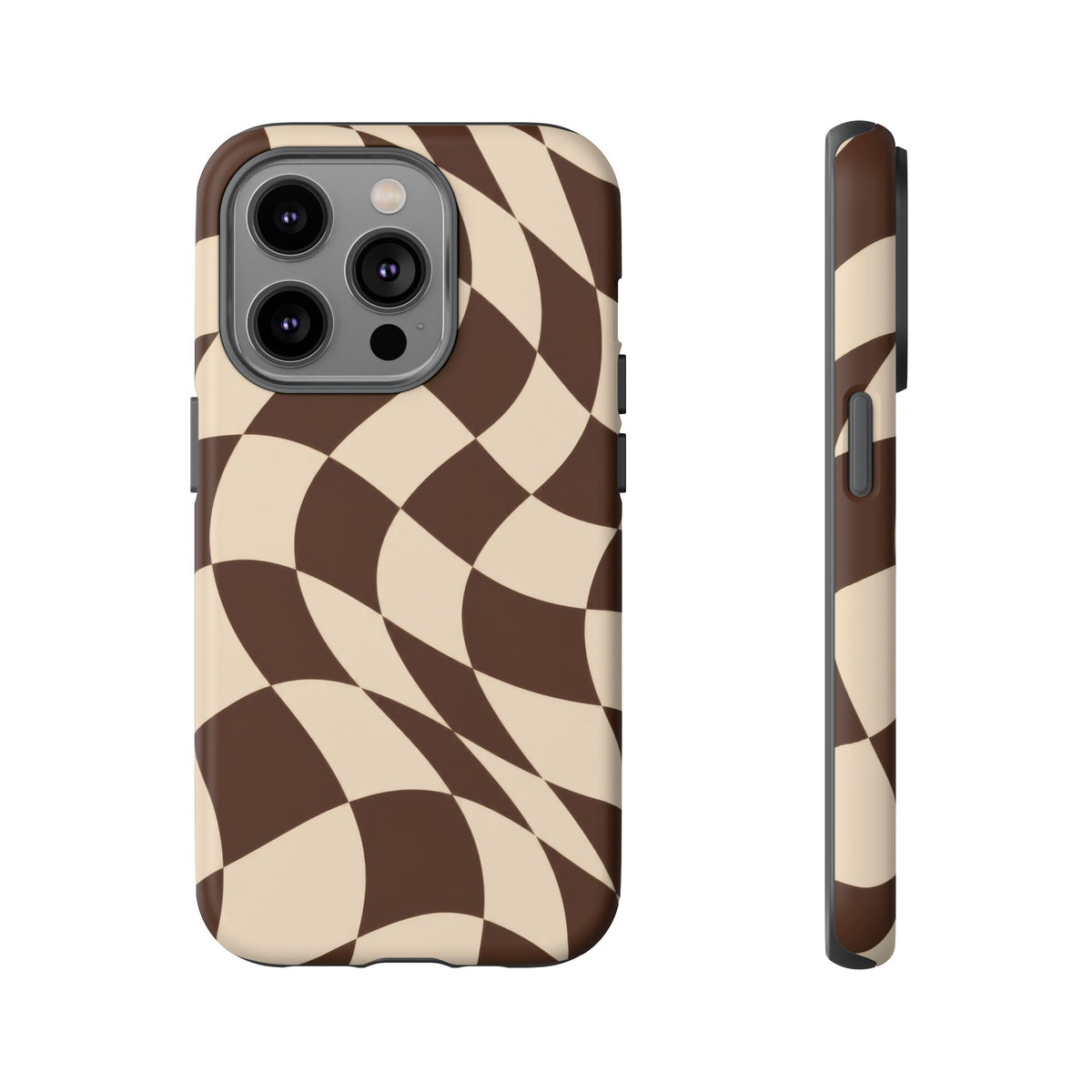 Espresso Wave iPhone Tough Case | brown checkerboard