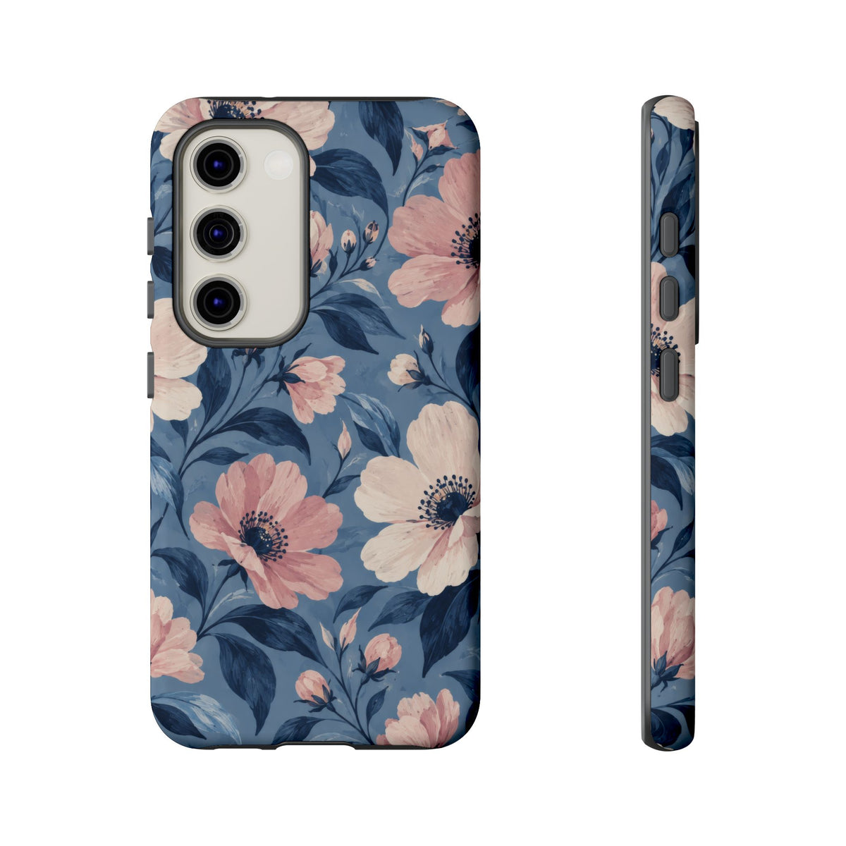 Dusk Blossom Samsung Galaxy Tough Case | Pink & Ivory Floral on Blue