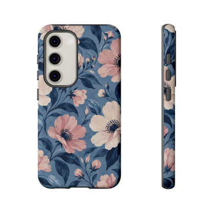 Dusk Blossom Samsung Galaxy Tough Case | Pink & Ivory Floral on Blue