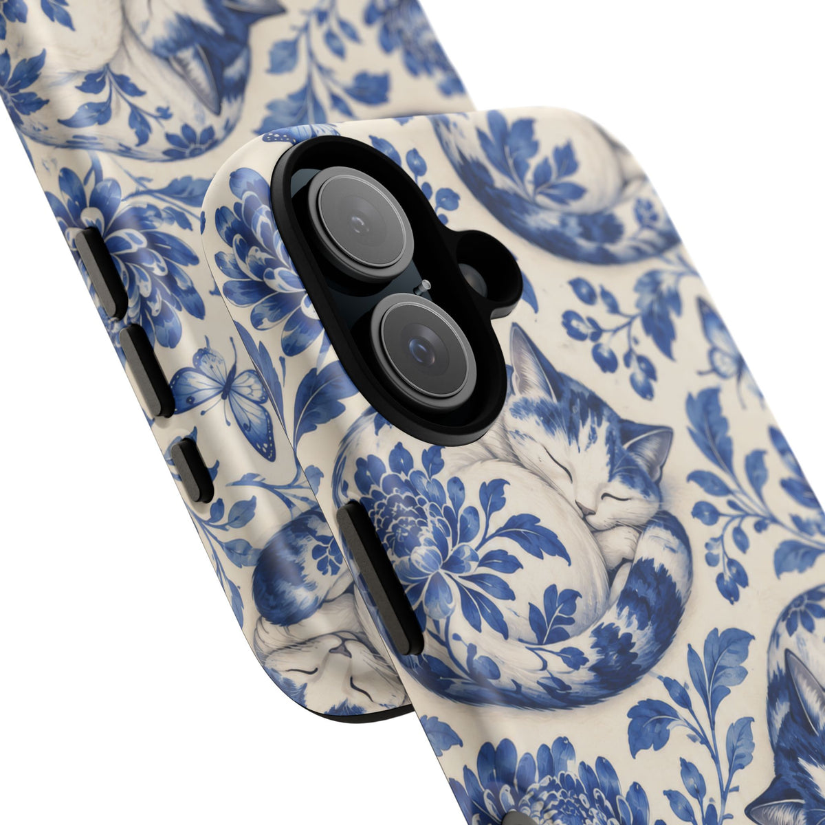 Porcelain Paws iPhone Tough Case | blue cat pattern