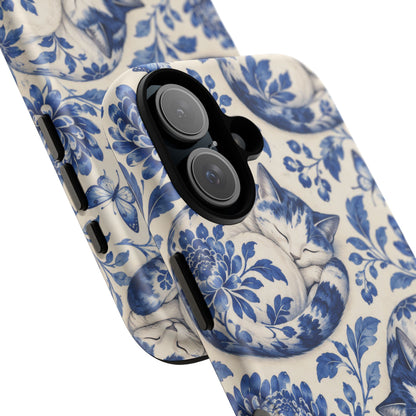 Porcelain Paws iPhone Tough Case | blue cat pattern