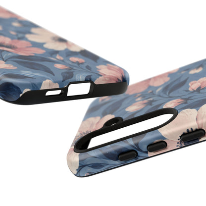 Dusk Blossom Samsung Galaxy Tough Case | Pink & Ivory Floral on Blue