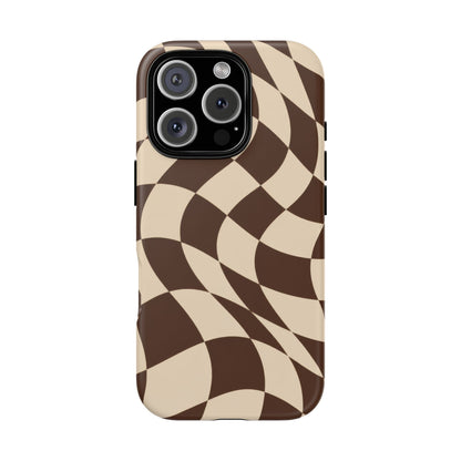 Espresso Wave iPhone Tough Case | brown checkerboard