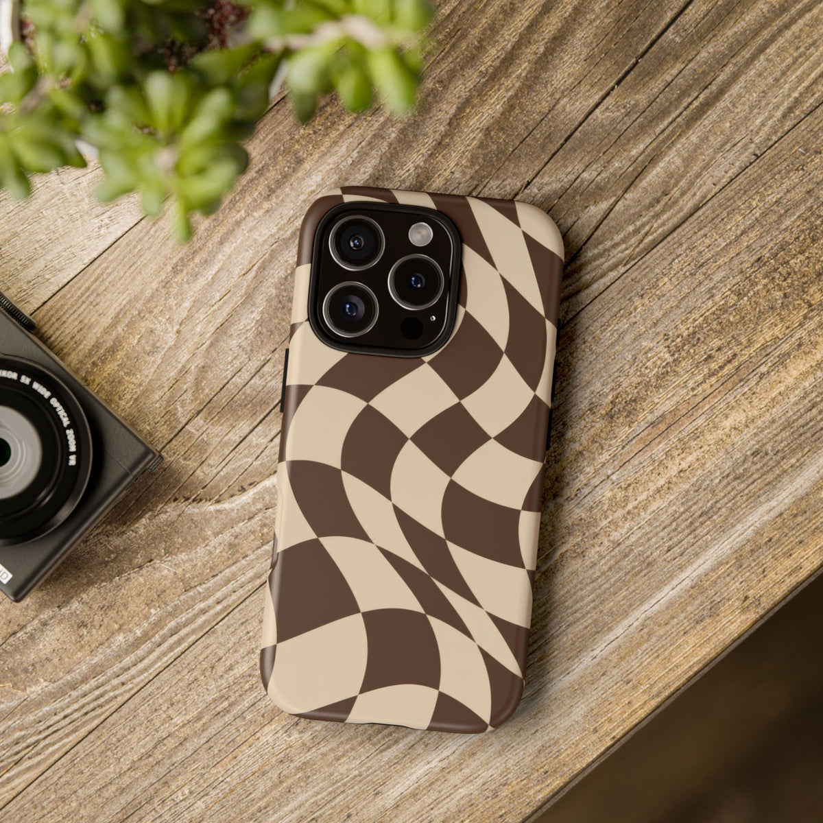Espresso Wave iPhone Tough Case | brown checkerboard