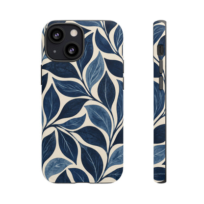 Indigo Folia iPhone Tough Case | Indigo & Ivory Leaf Pattern