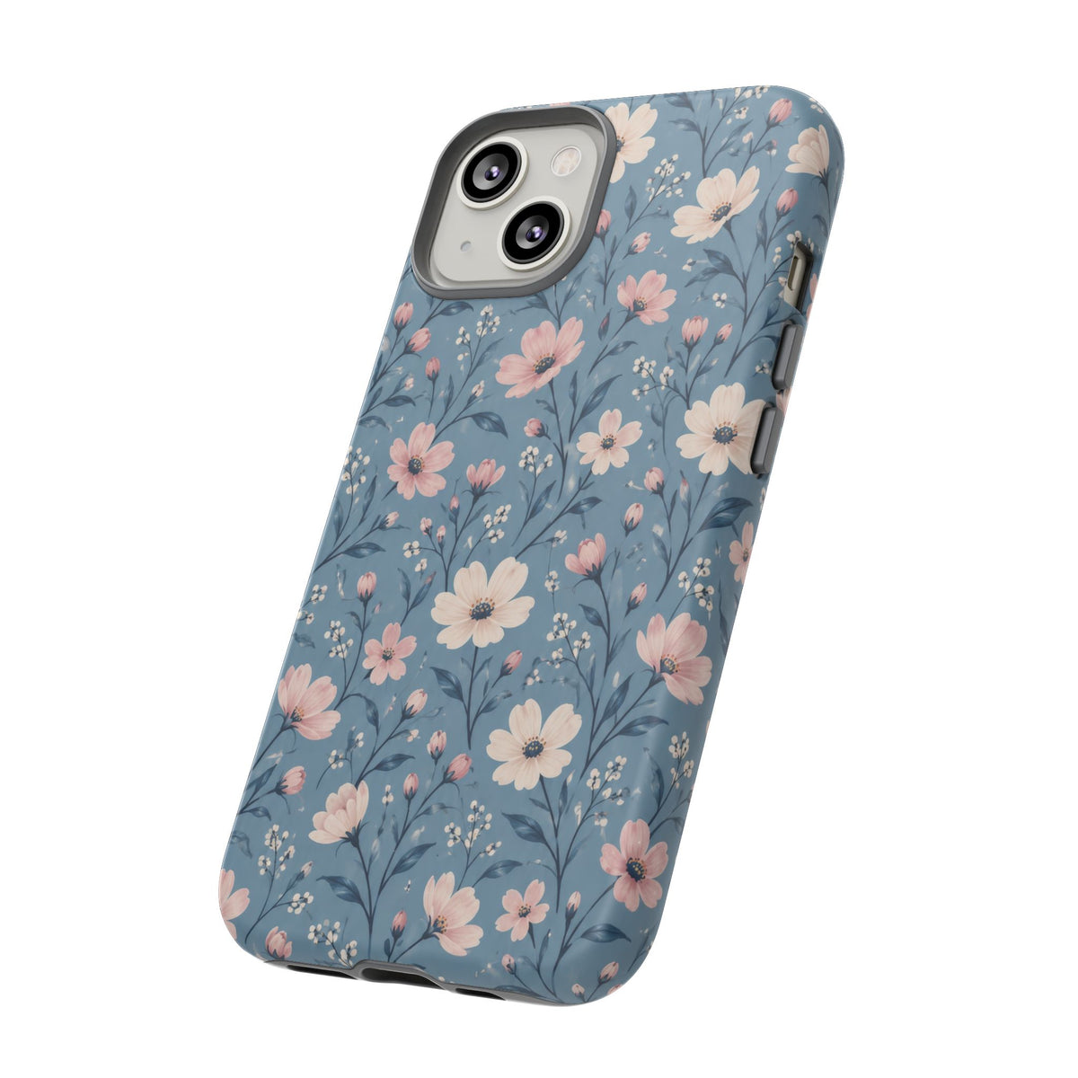 Blue Meadow iPhone Tough Case | Pink & Ivory Floral on Blue