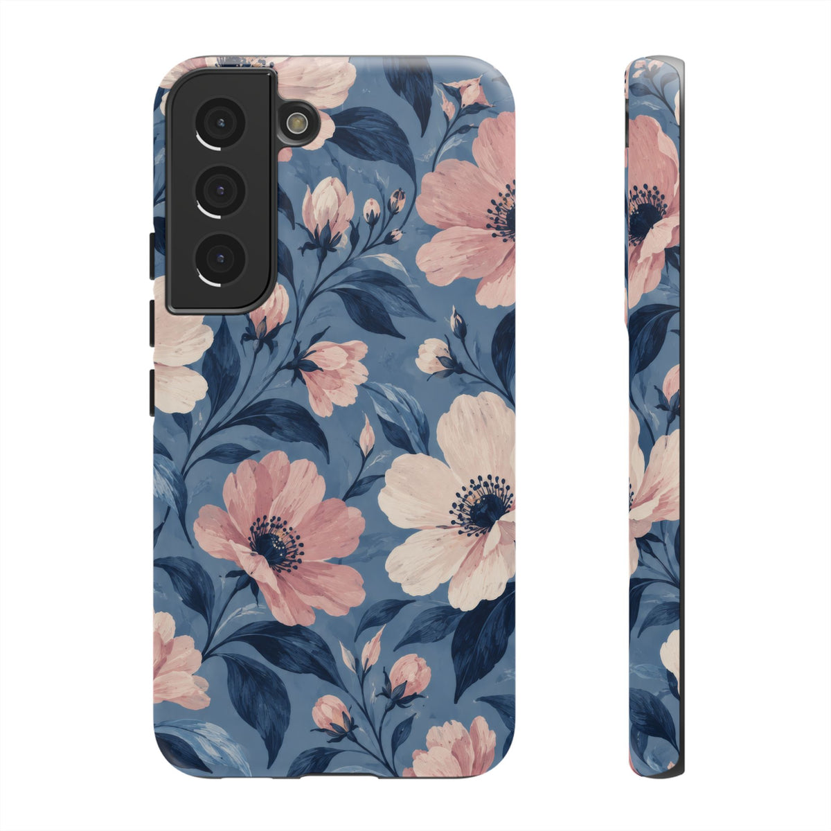 Dusk Blossom Samsung Galaxy Tough Case | Pink & Ivory Floral on Blue
