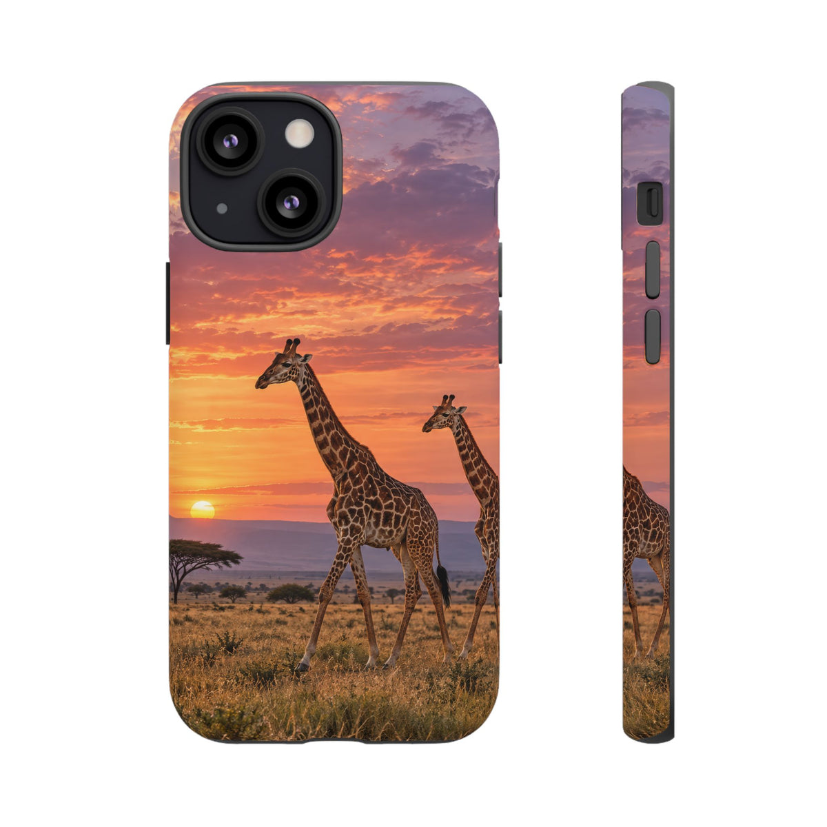 Giraffes in Rose Light iPhone Tough Case | giraffe landscape