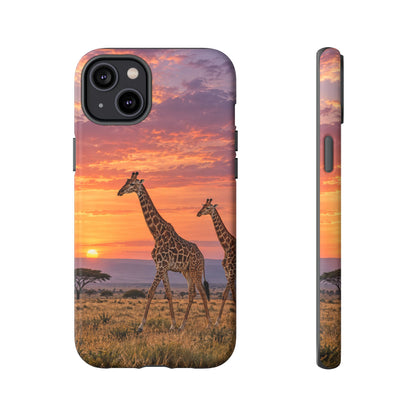 Giraffes in Rose Light iPhone Tough Case | giraffe landscape