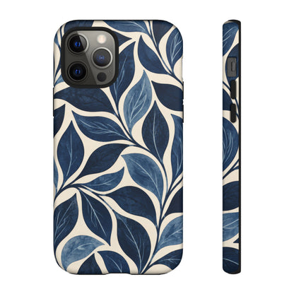 Indigo Folia iPhone Tough Case | Indigo & Ivory Leaf Pattern