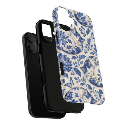 Porcelain Paws iPhone Tough Case | blue cat pattern