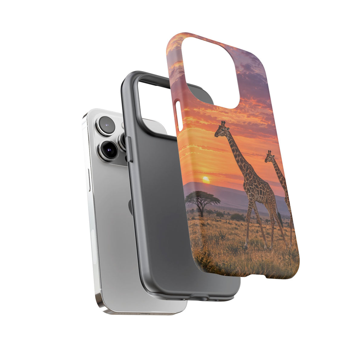 Giraffes in Rose Light iPhone Tough Case | giraffe landscape