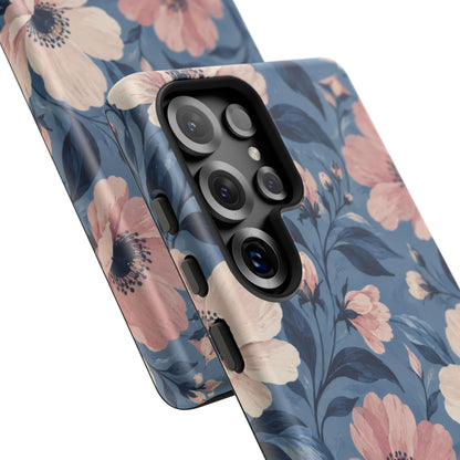 Dusk Blossom Samsung Galaxy Tough Case | Pink & Ivory Floral on Blue