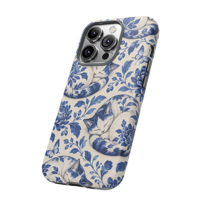 Porcelain Paws iPhone Tough Case | blue cat pattern