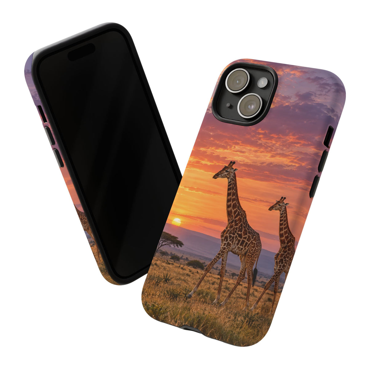Giraffes in Rose Light iPhone Tough Case | giraffe landscape