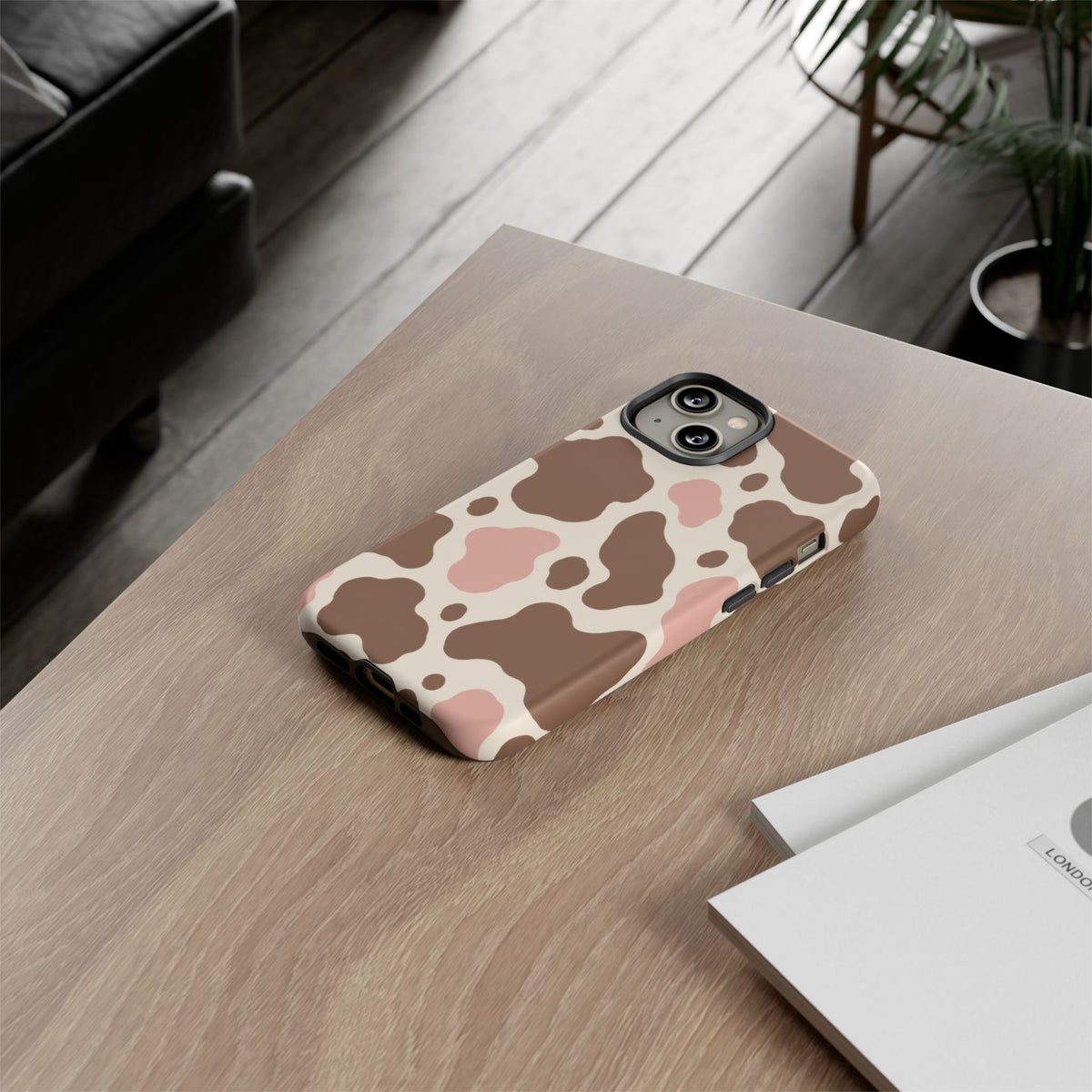 Mocha Blush iPhone Tough Case | Brown & Pink Cow Print