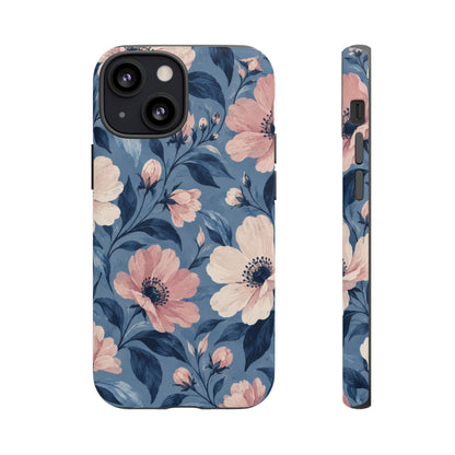 Dusk Blossom iPhone Tough Case | Pink & Ivory Floral on Blue