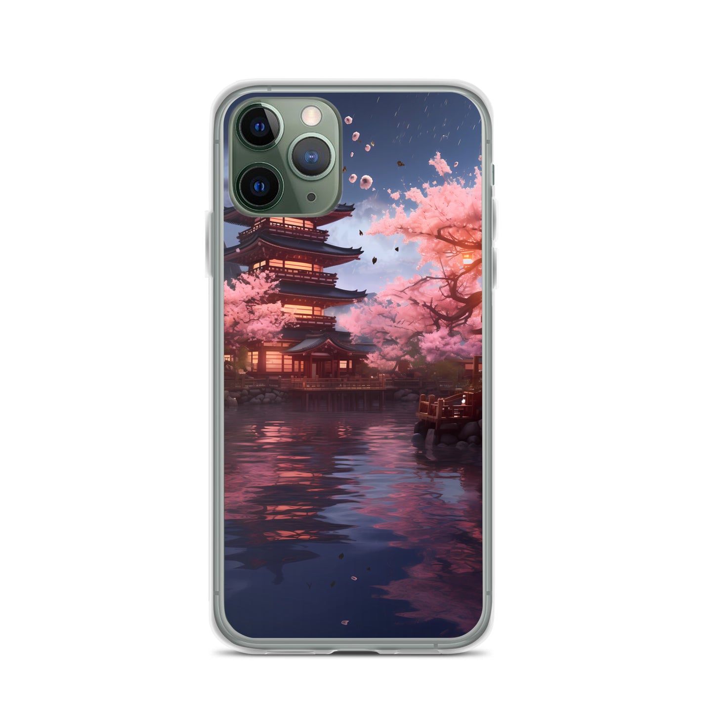 iPhone Case - Ancient Kyoto with Flying Cherry Blossoms