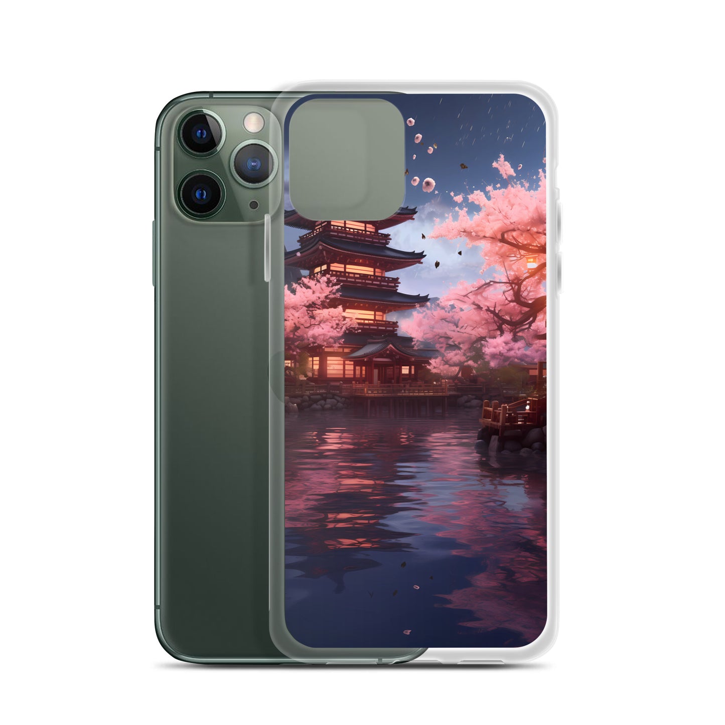 iPhone Case - Ancient Kyoto with Flying Cherry Blossoms