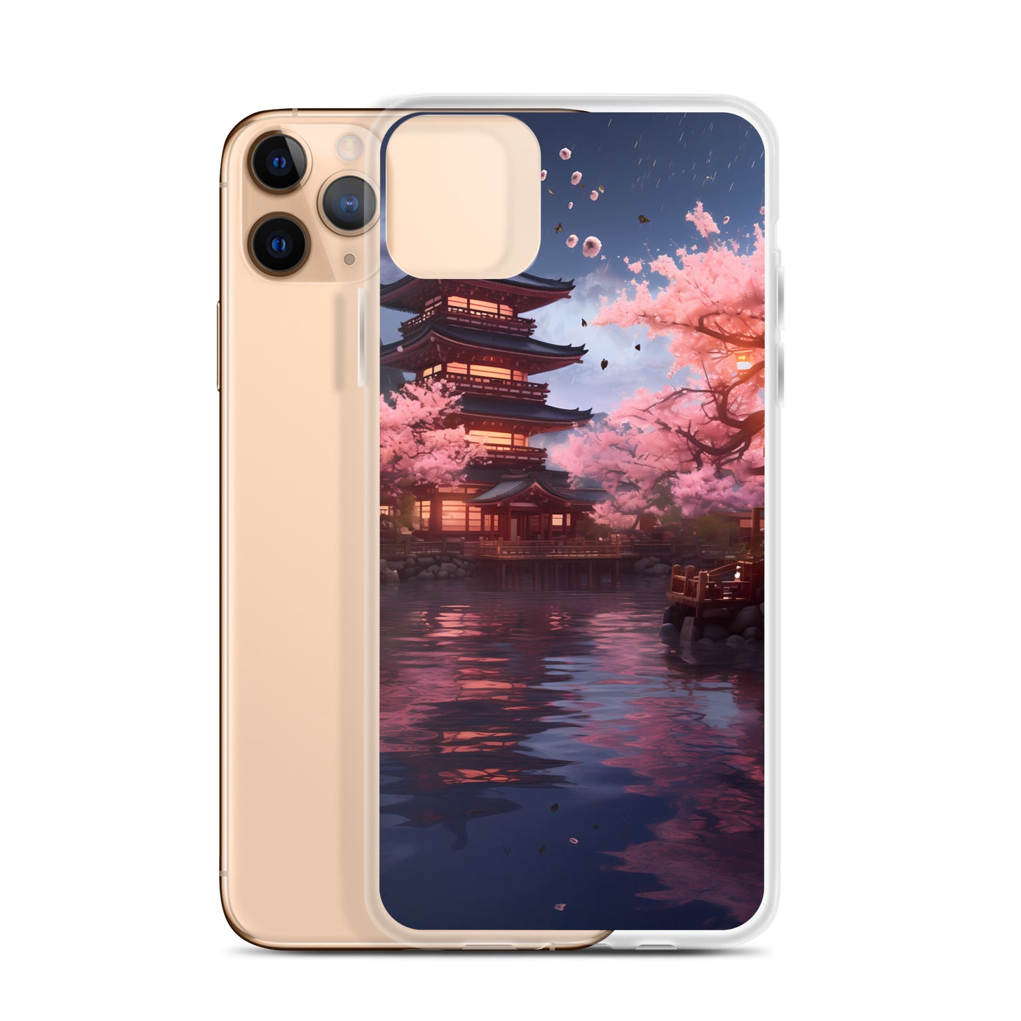 iPhone Case - Ancient Kyoto with Flying Cherry Blossoms