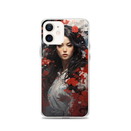 iPhone Case - Japanese Woman with Red Flowers