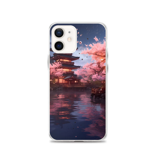 iPhone Case - Ancient Kyoto with Flying Cherry Blossoms