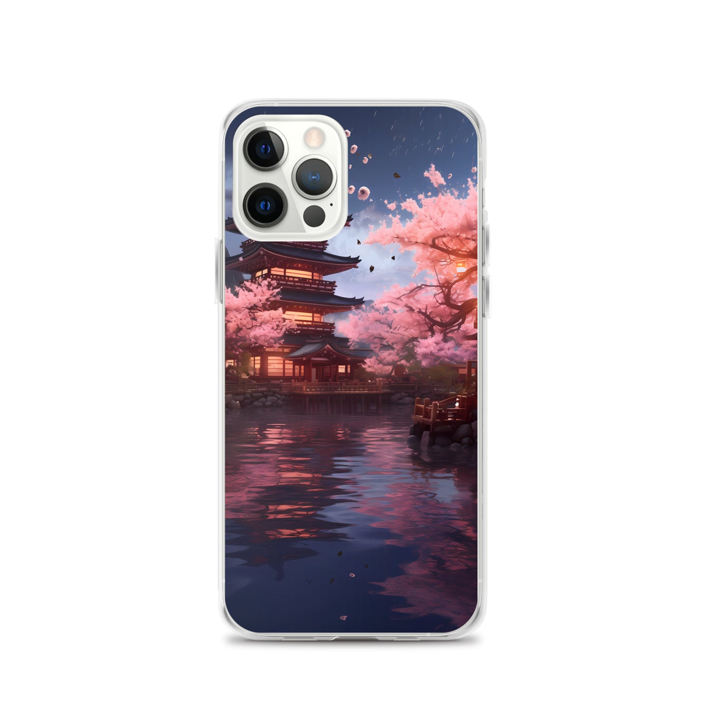 iPhone Case - Ancient Kyoto with Flying Cherry Blossoms