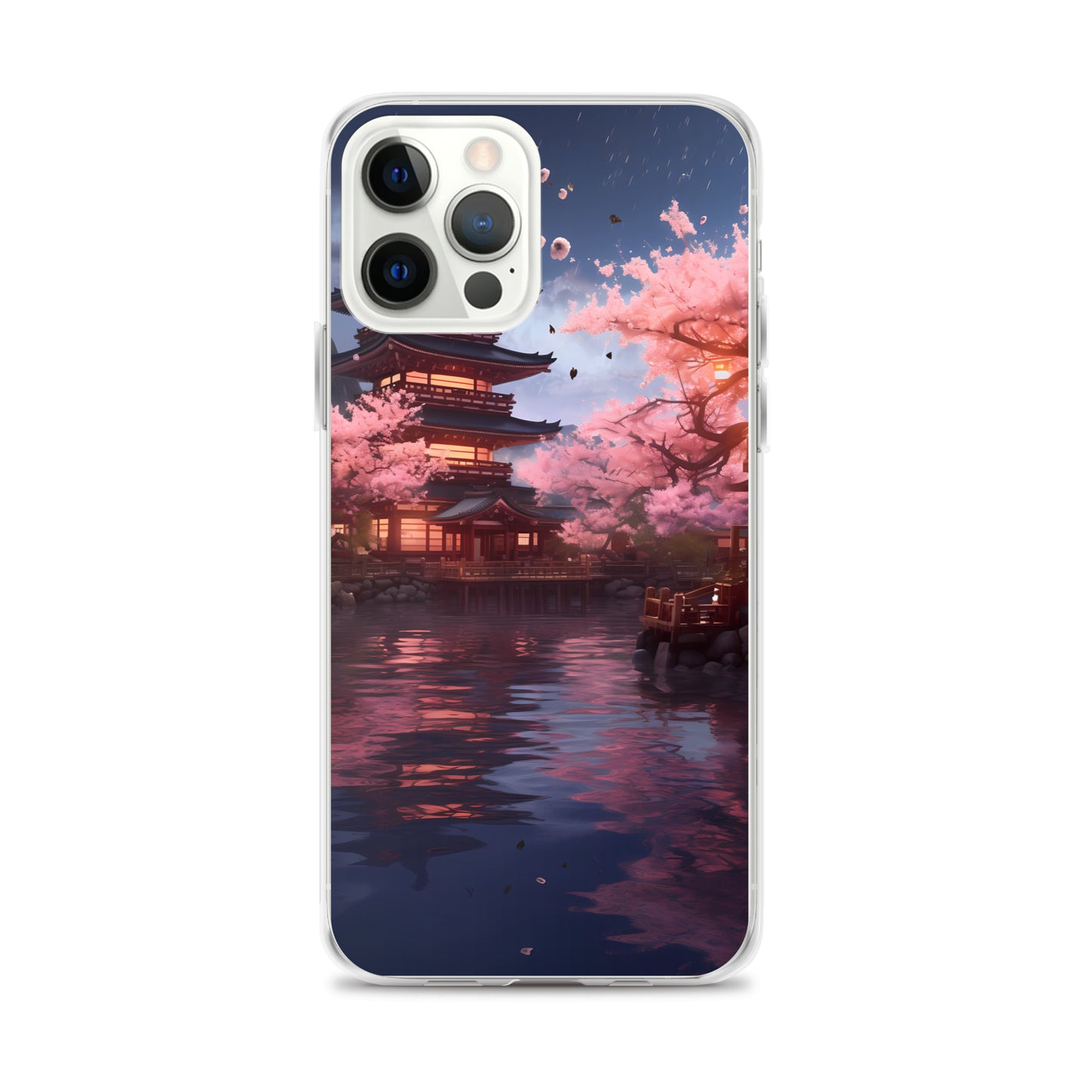 iPhone Case - Ancient Kyoto with Flying Cherry Blossoms