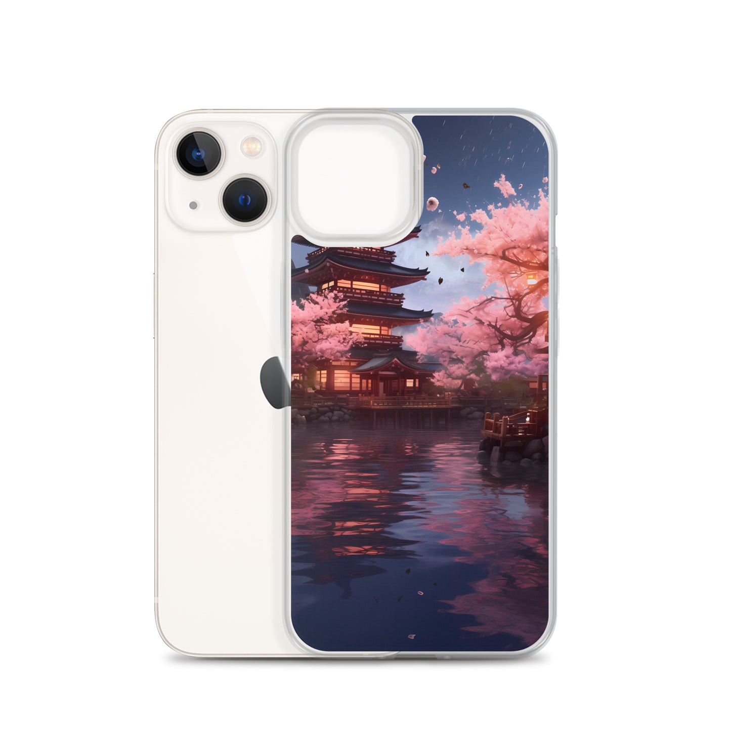 iPhone Case - Ancient Kyoto with Flying Cherry Blossoms