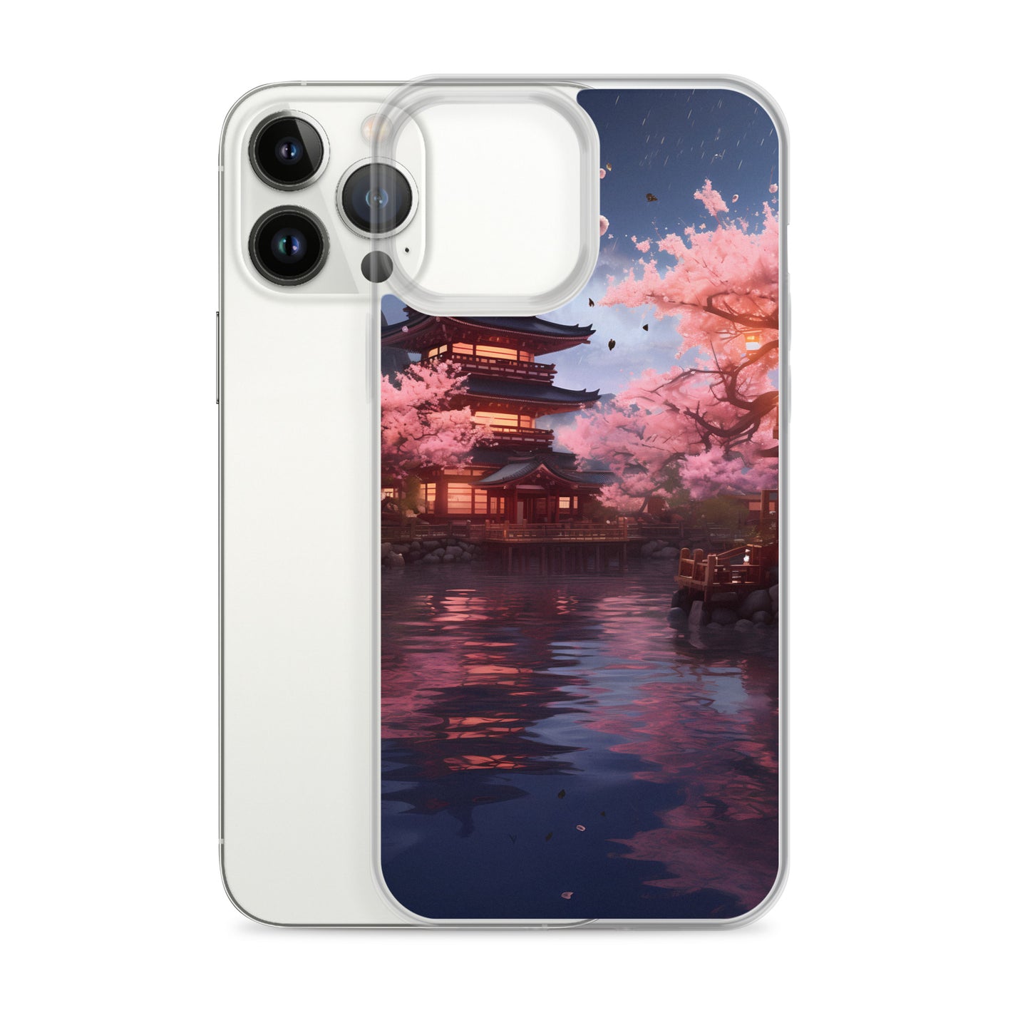 iPhone Case - Ancient Kyoto with Flying Cherry Blossoms