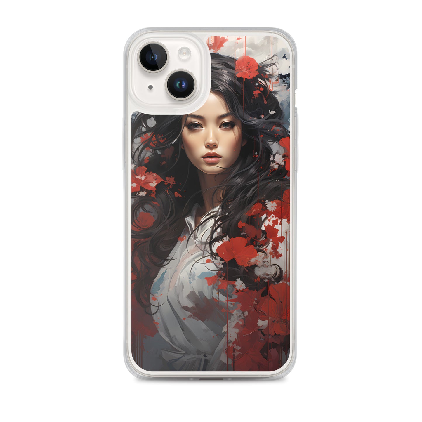 iPhone Case - Japanese Woman with Red Flowers