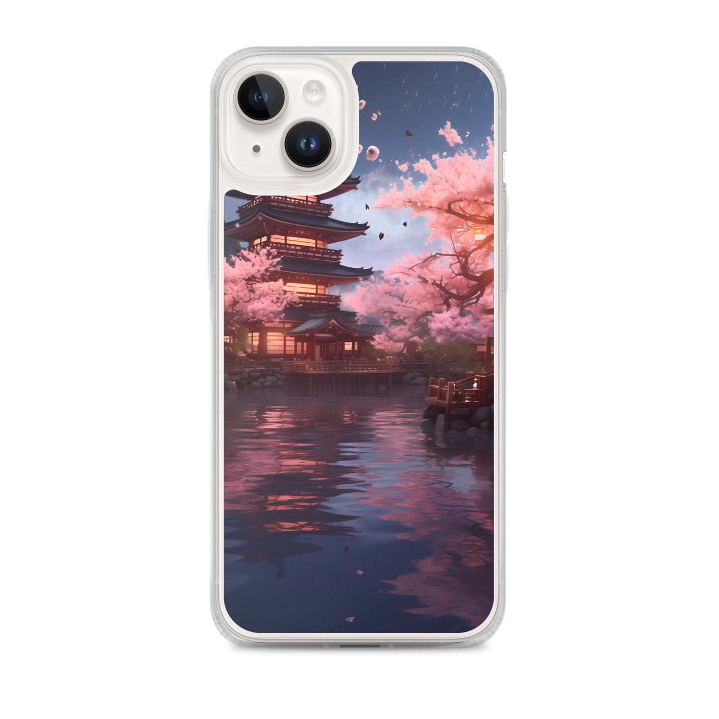 iPhone Case - Ancient Kyoto with Flying Cherry Blossoms