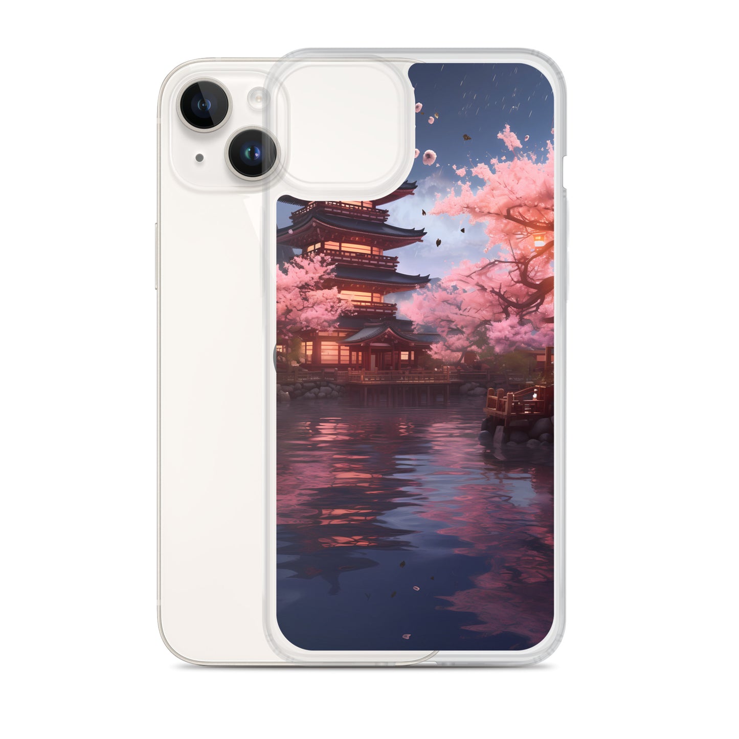 iPhone Case - Ancient Kyoto with Flying Cherry Blossoms