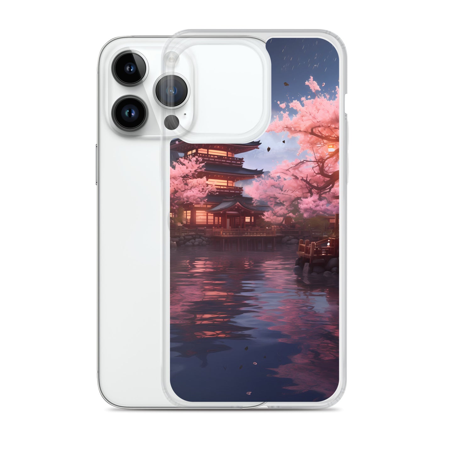 iPhone Case - Ancient Kyoto with Flying Cherry Blossoms
