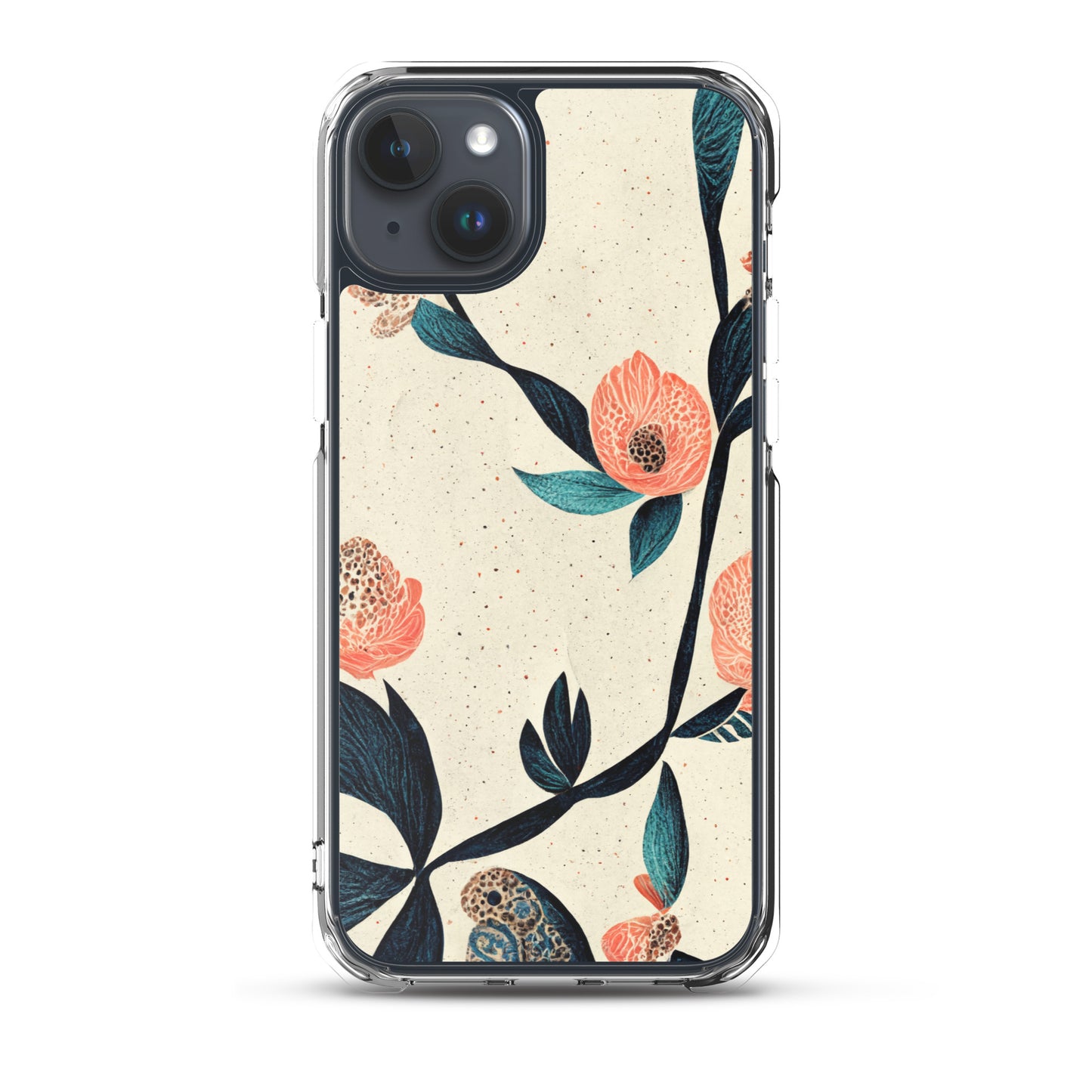iPhone Case - Pink Floral on Speckled Ivory