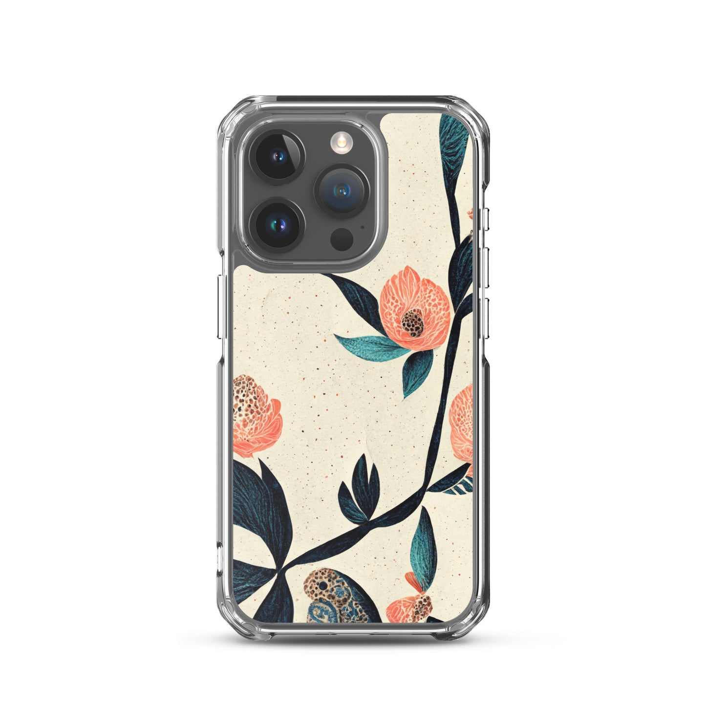 iPhone Case - Pink Floral on Speckled Ivory