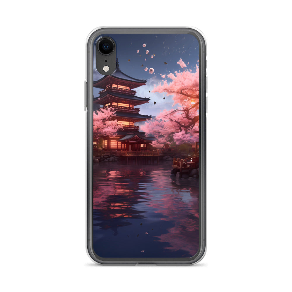 iPhone Case - Ancient Kyoto with Flying Cherry Blossoms