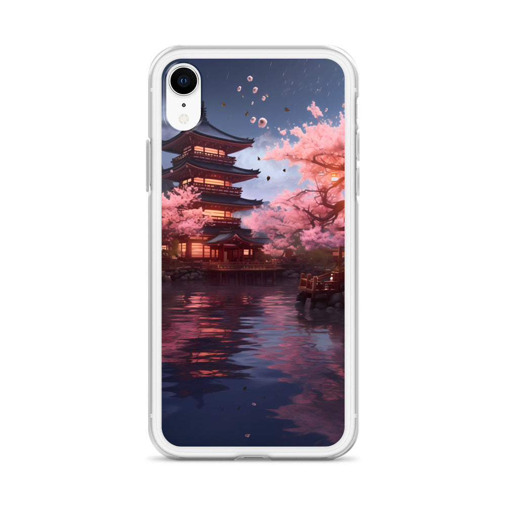 iPhone Case - Ancient Kyoto with Flying Cherry Blossoms