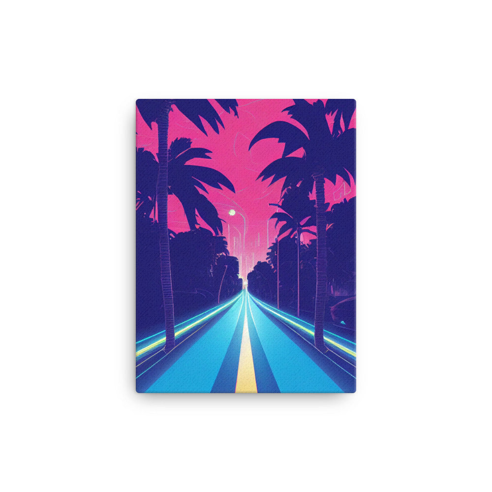 Canvas Wall Art - Synthwave Palm Highway