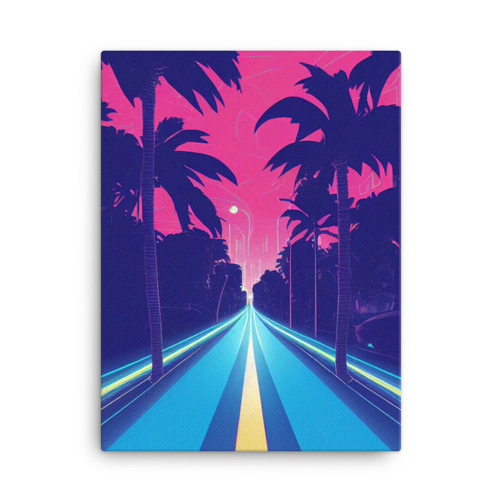 Canvas Wall Art - Synthwave Palm Highway