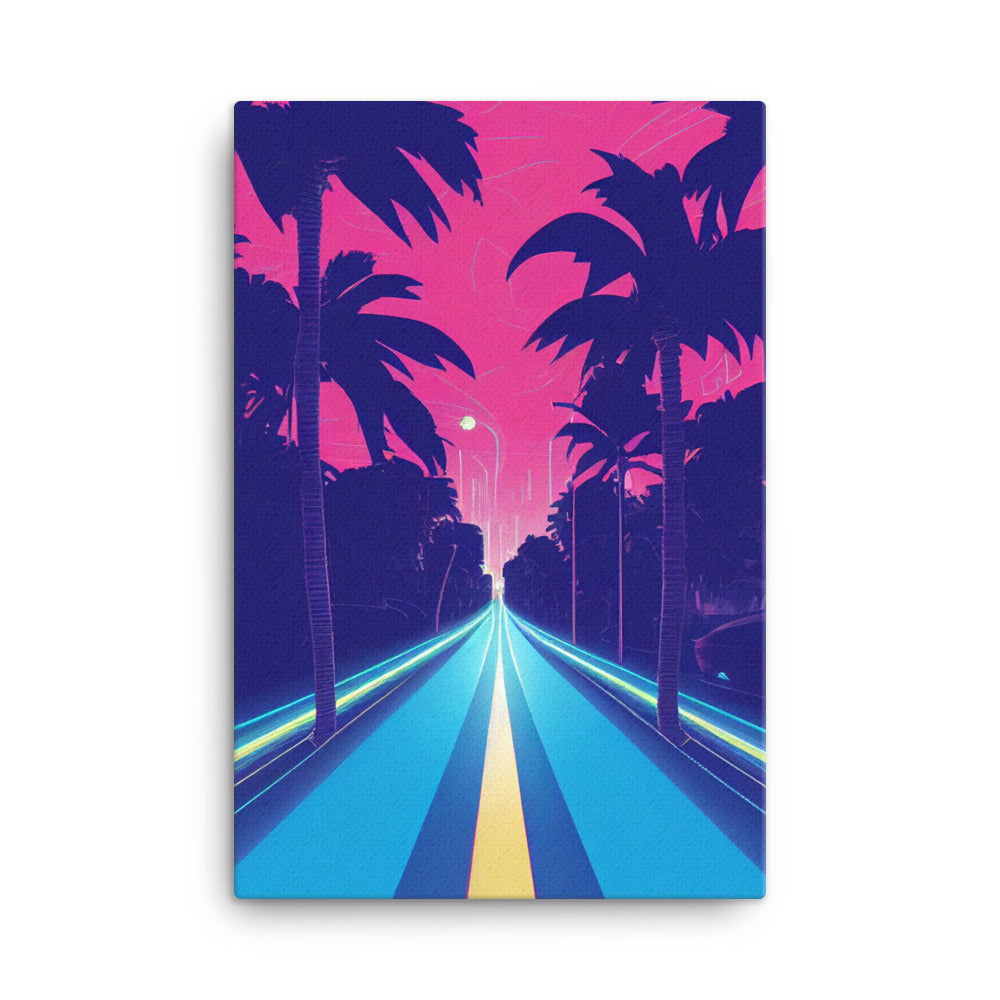 Canvas Wall Art - Synthwave Palm Highway