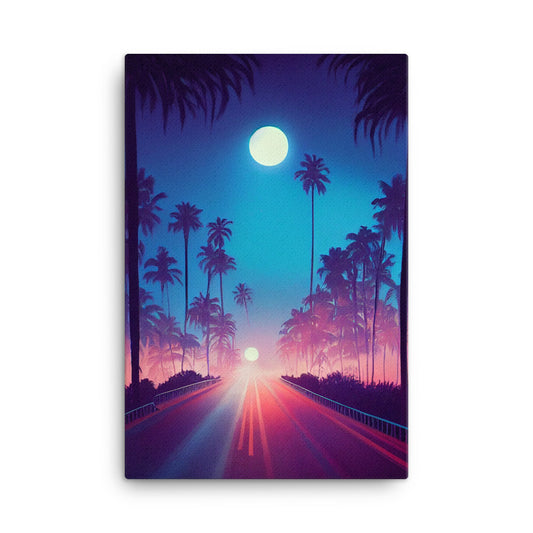 Canvas Wall Art - Palm Highway at Night