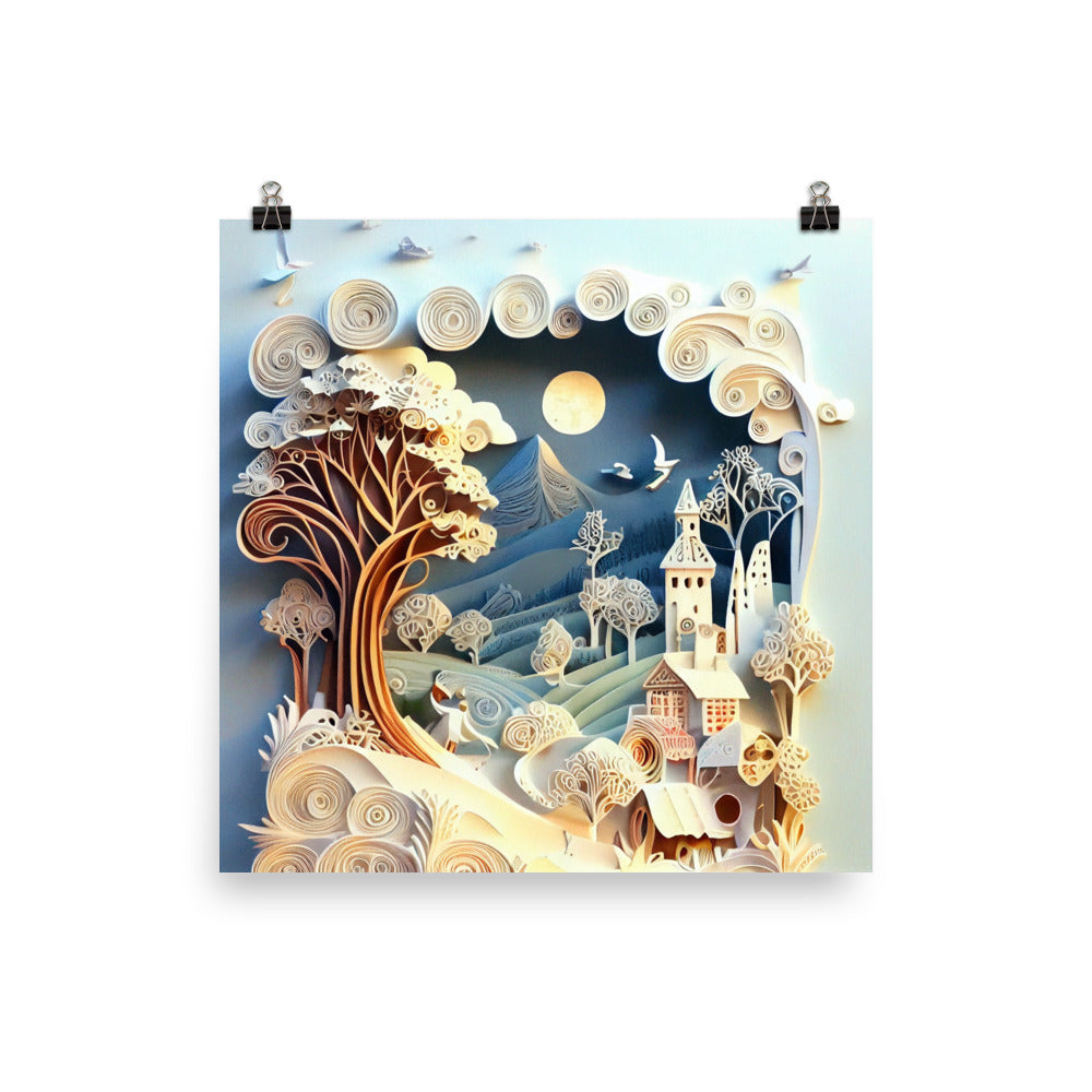 Enhanced Matte Paper Poster - Fairy Tale Scene in Paper Art