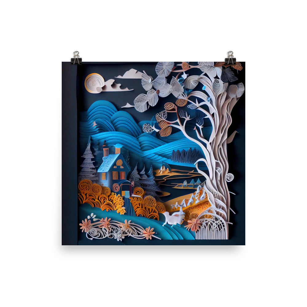 Enhanced Matte Paper Poster - Fairy Tale Scene in Paper Art