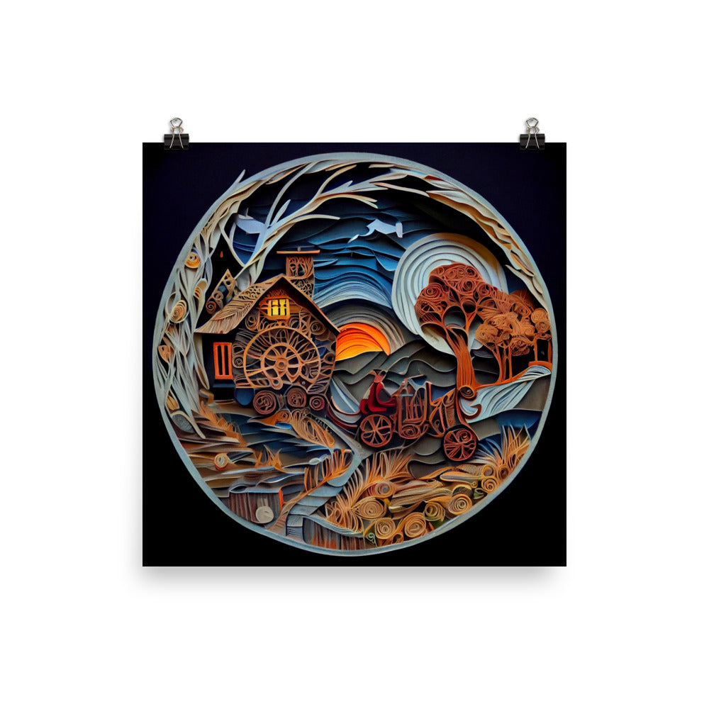 Enhanced Matte Paper Poster - Fairy Tale Scene in Paper Art