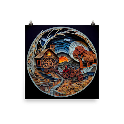 Enhanced Matte Paper Poster - Fairy Tale Scene in Paper Art