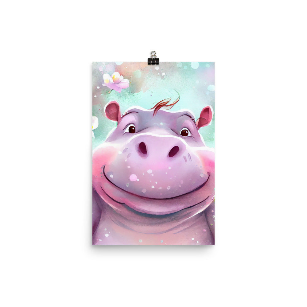 Enhanced Matte Poster - Kids Room Happy Hippo Watercolor