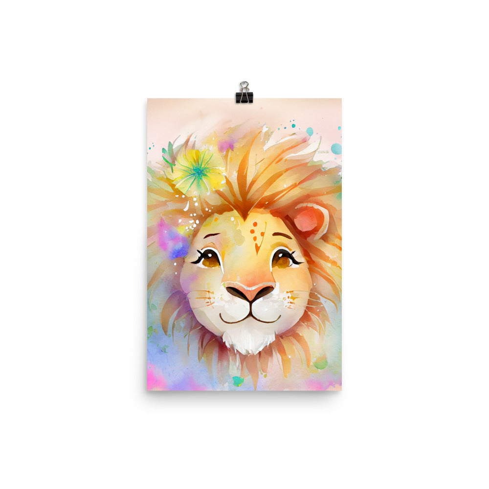 Enhanced Matte Poster - Kids Room Happy Lion Watercolor