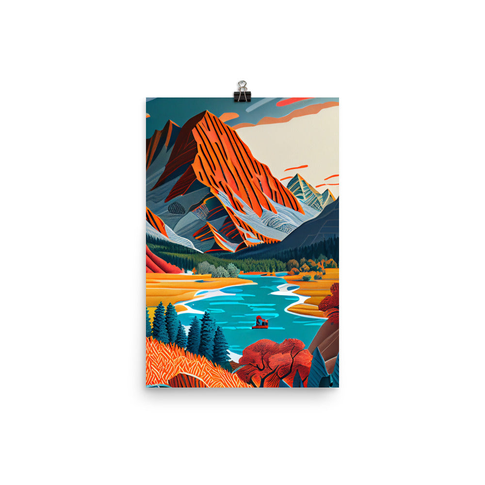 Enhanced Matte Paper Poster - Mountain Park Scene in Paper Art